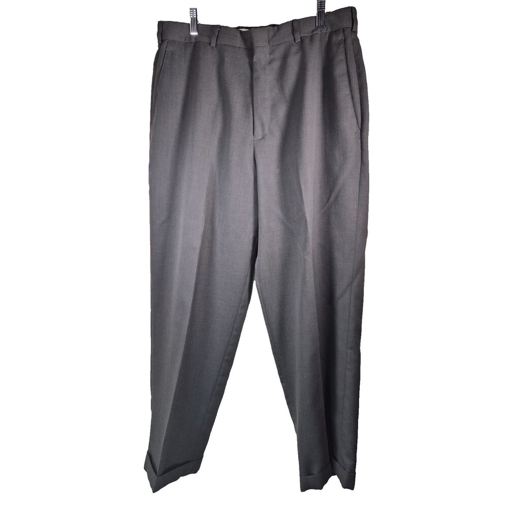 Vtg Slates by Levi Mens Cuffed Dress Slacks Pants Grayish Brown Wool Blend 34x29